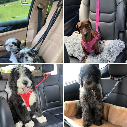 2 Packs Dog Cat Safety Seat Belt Strap Car Headrest Restraint Adjustable Nylon Fabric Dog Restraints Vehicle Seatbelts Harness Black Elastic Bungee