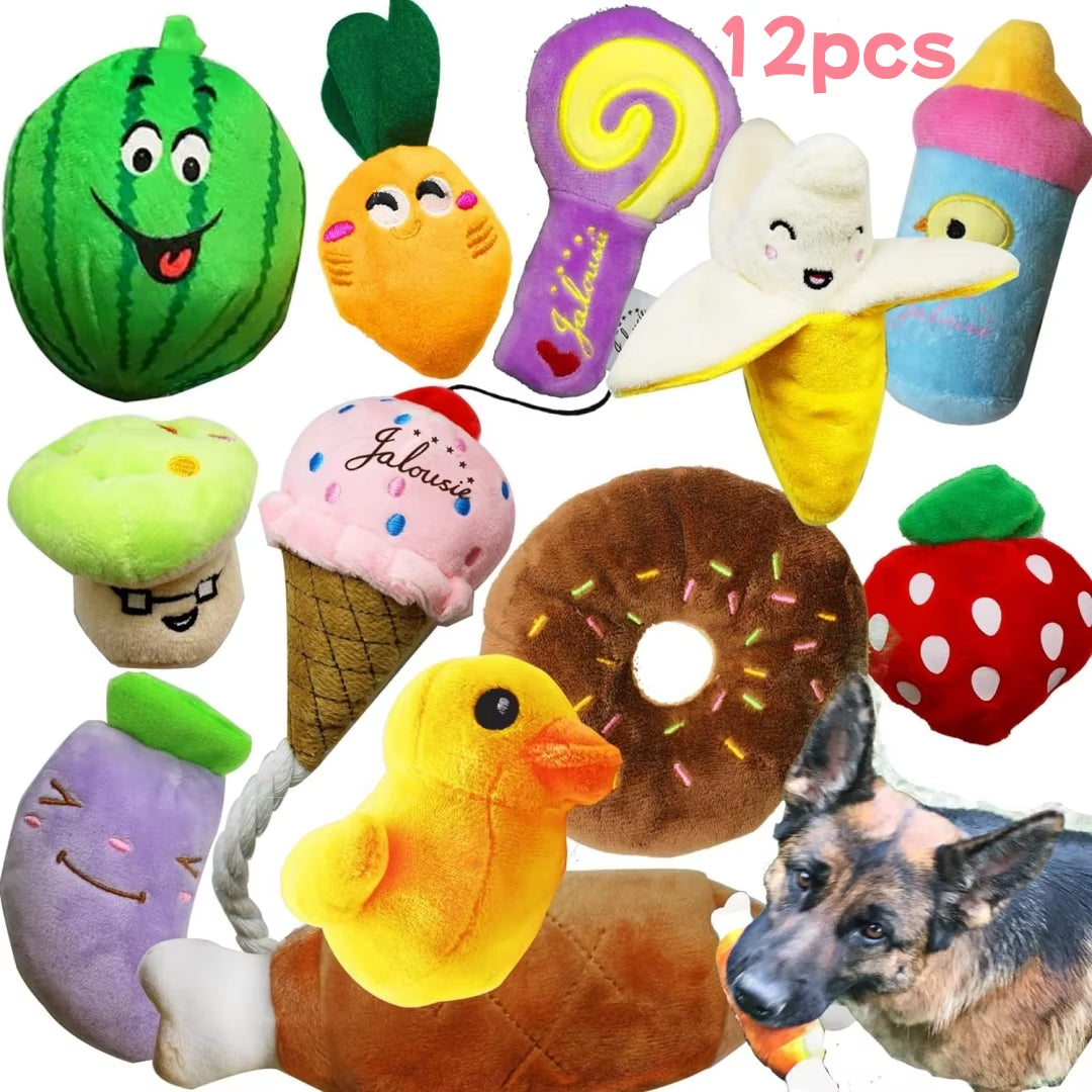 12 Piece Set of Plush Animal Dog Toys, Dog Squeaking Toys, Cute Pet Plush Toys, Filled Puppy Chewy Toys Suitable for Small and M