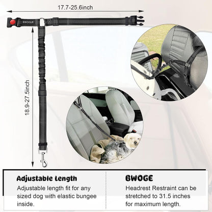 2 Packs Dog Cat Safety Seat Belt Strap Car Headrest Restraint Adjustable Nylon Fabric Dog Restraints Vehicle Seatbelts Harness Black Elastic Bungee